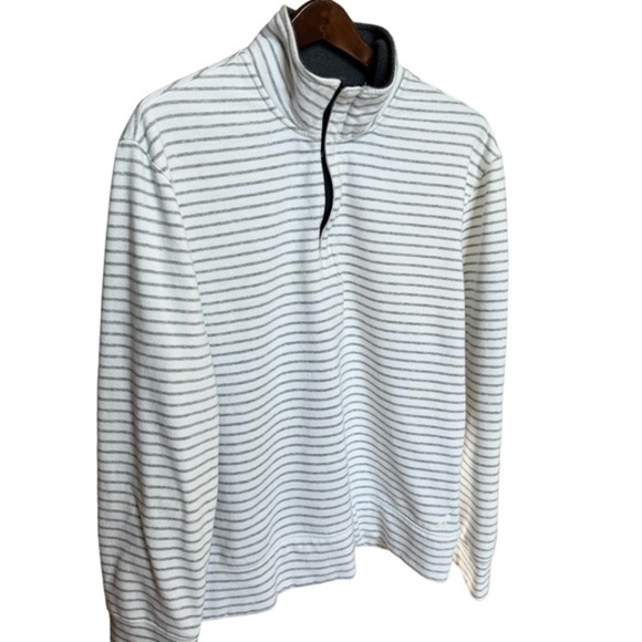 Nautica Men's Quarter Zip Sweater White‎ Gray Striped Size Large - Picture 2 of 9